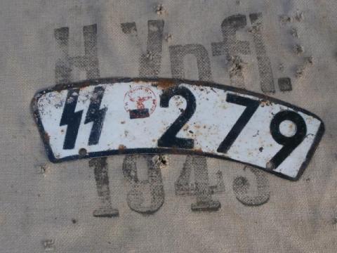 WW2 GERMAN NAZI RARE WAFFEN SS TOTENKOPF PANZER MOTORCYCLE LICENCE PLATE III REICH STAMPED RELIC FOUND