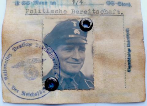 WW2 GERMAN NAZI RARE WAFFEN SS TOTENKOPF SS-MAN AUSWEIS ID DELIVERED BY THE NSDAP