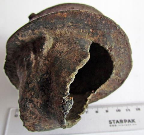 WW2 GERMAN NAZI RELIC FOUND NICE WAFFEN SS OR WEHRMACHT SOLDIER HEAD BUST MASSIVE - HELMET & INSIGNIA