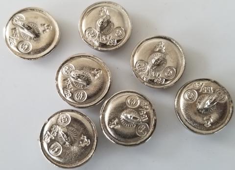 WW2 GERMAN NAZI ***REPLIKA*** SET OF 7 WAFFEN SS TOTENKOPF TUNIC BUTTON RZM OR M42 SS CAP BUTTON WITH SKULL AND SS RUNES