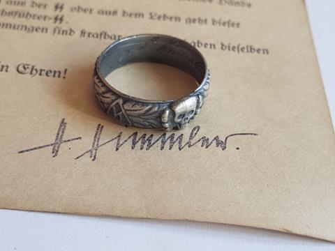 WW2 GERMAN NAZI ***REPLIKA*** OF THE WAFFEN SS TOTENKOPF HIMMLER HONOR RING WITH RARE AWARD DOCUMENT - EXACT REPLIKA WW2 GERMAN NAZI ***REPLIKA*** OF THE WAFFEN SS TOTENKOPF HIMMLER HONOR RING WITH RARE AWARD DOCUMENT - EXACT REPLIKA