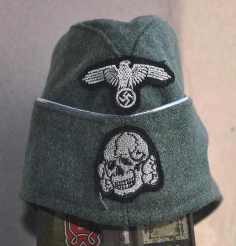 WW2 GERMAN NAZI ***REPLIKA*** WAFFEN SS TOTENKOPF OVERSEAS OFFICER CAP WITH SKULL AND EAGLE INSIGNIAS HEADGEAR HAT M43