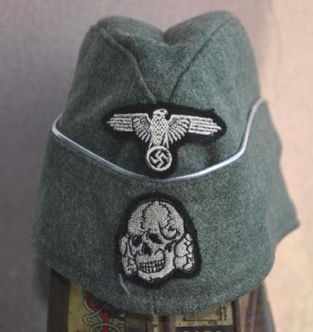 WW2 GERMAN NAZI ***REPLIKA*** WAFFEN SS TOTENKOPF OVERSEAS OFFICER CAP WITH SKULL AND EAGLE INSIGNIAS HEADGEAR HAT M43