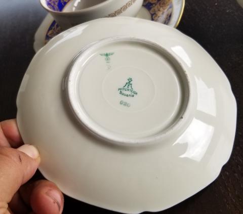 WW2 GERMAN NAZI UNIQUE HIGH RANK THIRD REICH LEADER OF THE 1st SS Panzer Division Leibstandarte SS Adolf Hitler LSSAH 2 PORCELAINS SERVICE - CUPS AND PLATES MARKED