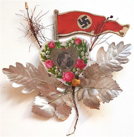 WW2 GERMAN NAZI UNIQUE NSDAP ADOLF HITLER PARTISAN HONOR ORNAMENT WITH SWASTIKA FLAG - HITLER PHOTO
