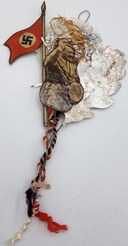 WW2 GERMAN NAZI UNIQUE NSDAP ADOLF HITLER PARTISAN HONOR ORNAMENT WITH SWASTIKA FLAG - HITLER PHOTO