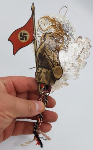 WW2 GERMAN NAZI UNIQUE NSDAP ADOLF HITLER PARTISAN HONOR ORNAMENT WITH SWASTIKA FLAG - HITLER PHOTO