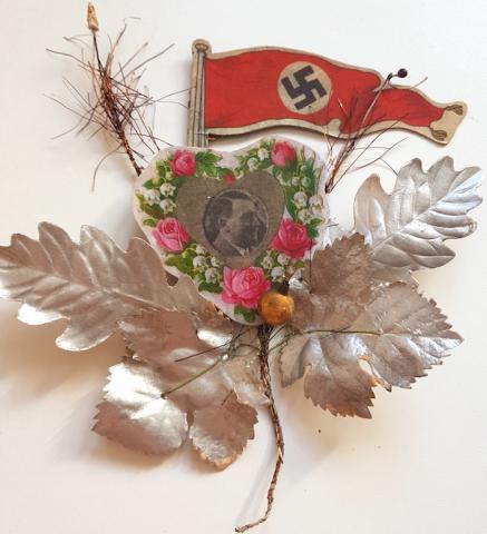 WW2 GERMAN NAZI UNIQUE NSDAP ADOLF HITLER PARTISAN HONOR ORNAMENT WITH SWASTIKA FLAG - HITLER PHOTO