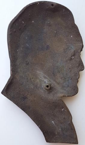 WW2 GERMAN NAZI UNIQUE PIECE OF HISTORY - LUFTWAFFE Reichsmarschall HERMANN GOERING METAL HEAD PLATE FOUND IN THE RUINS OF HIS HOUSE CARINHALL