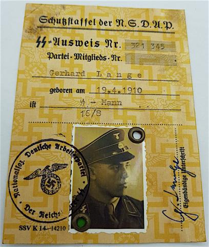 WW2 GERMAN NAZI VERY RARE EARLY WAFFEN SS ID AUSWEIS WITH HIMMLER FACSIMILE SIGNATURE + PHOTO, STAMP