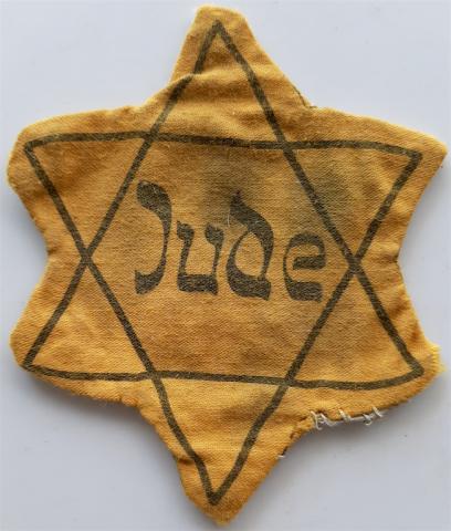 WW2 GERMAN NAZI VERY RARE HOLOCAUST STAR OF DAVID WORN JUDE GERMANY VARIATION STAR WITH BACK FABRIK - JEW JEWISH JUIF JOOD ORIGINAL