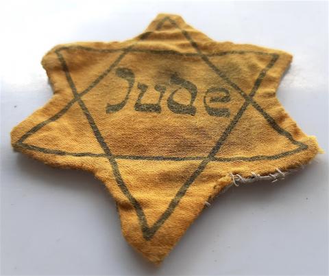 WW2 GERMAN NAZI VERY RARE HOLOCAUST STAR OF DAVID WORN JUDE GERMANY VARIATION STAR WITH BACK FABRIK - JEW JEWISH JUIF JOOD ORIGINAL
