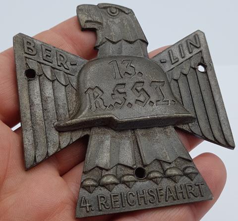 WW2 GERMAN NAZI VERY RARE THIRD REICH BERLIN CAR METAL PLATE EAGLE + IRON CROSS WH ARMY BADGE