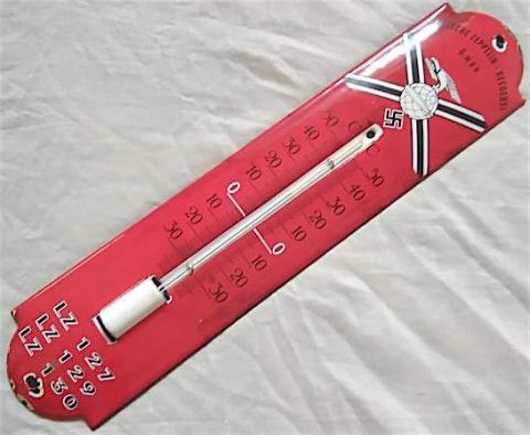 WW2 GERMAN NAZI VERY RARE THIRD REICH DEUTSCHE ZEPPELIN WALL THERMOMETER SIGN WITH SWASTIKA