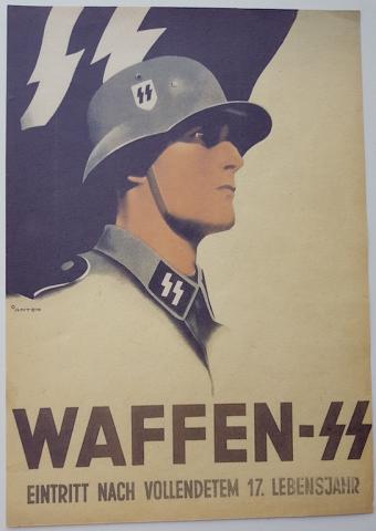 WW2 GERMAN NAZI VERY RARE UNISSUED WAFFEN SS RECRUITMENT POSTER