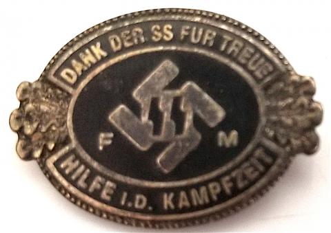 WW2 GERMAN NAZI VERY RARE WAFFEN SS - FM MEMBERSHIP PIN BADGE MADE BY RZM RARE WAFFEN SS PIN VARIATION