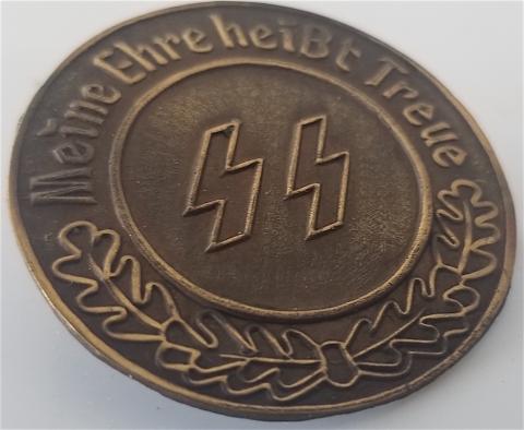 WW2 GERMAN NAZI VERY RARE WAFFEN SS MEMBERSHIP BADGE WITH THE MEINE EHRE HEIßT TREUE DAGGER MOTO