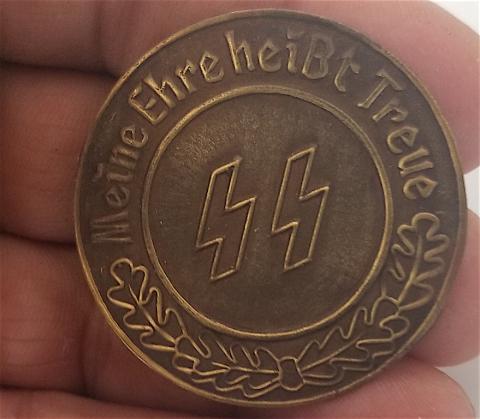 WW2 GERMAN NAZI VERY RARE WAFFEN SS MEMBERSHIP BADGE WITH THE MEINE EHRE HEIßT TREUE DAGGER MOTO