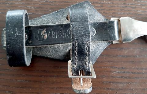 WW2 GERMAN NAZI WAFFEN SS DAGGER VERTICAL LEATHER HANGER + LOOP - RZM STAMPED & SS RUNES