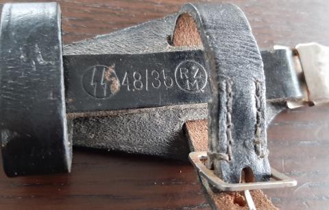 WW2 GERMAN NAZI WAFFEN SS DAGGER VERTICAL LEATHER HANGER + LOOP - RZM STAMPED & SS RUNES