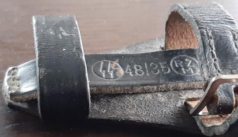 WW2 GERMAN NAZI WAFFEN SS DAGGER VERTICAL LEATHER HANGER + LOOP - RZM STAMPED & SS RUNES