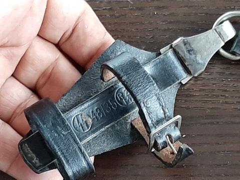 WW2 GERMAN NAZI WAFFEN SS DAGGER VERTICAL LEATHER HANGER + LOOP - RZM STAMPED & SS RUNES