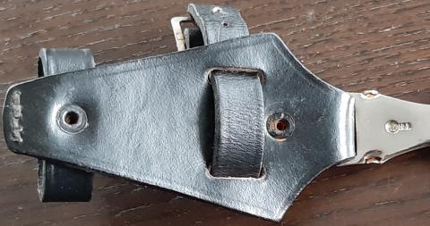 WW2 GERMAN NAZI WAFFEN SS DAGGER VERTICAL LEATHER HANGER + LOOP - RZM STAMPED & SS RUNES