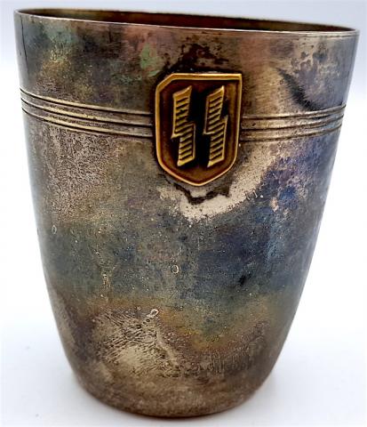 WW2 GERMAN NAZI WAFFEN SS KANTINE SILVERWARE VODKA CUP RZM TOTENKOPF PANZER