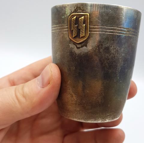 WW2 GERMAN NAZI WAFFEN SS KANTINE SILVERWARE VODKA CUP RZM TOTENKOPF PANZER