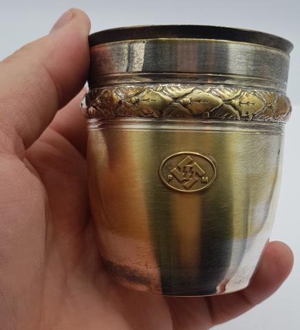 WW2 GERMAN NAZI WAFFEN SS MEMBERSHIP PARTISAN SILVERWARE CUP BY RZM MARKED