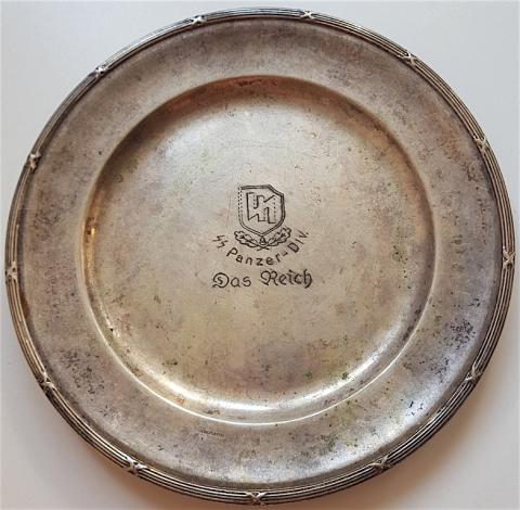 WW2 GERMAN NAZI WAFFEN SS PANZER GRENADIER DIVISION TOTENKOPF SILVERWARE PLATE " DAS REICH " HITLER PROTECTION SS