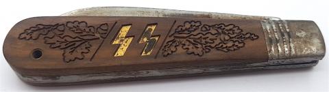 WW2 GERMAN NAZI WAFFEN SS POCKET TRENCH CUSTOM KNIFE WITH SS RUNES ENGRAVED BY J.A.HENCKELS, SOLINGEN 1943