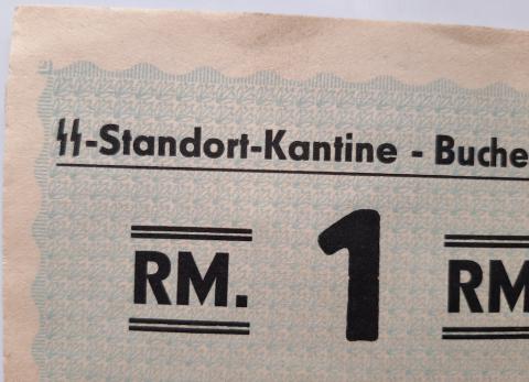 WAFFEN SS STANDORT KANTINE RM. 1 MONEY COUPON CONCENTRATION CAMP BUCHENWALD SS