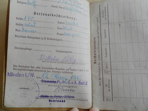 WW2 GERMAN NAZI WEHRMACHT HEER SOLDIER SOLDBUCH ID WITH ENTRIES AND REICH STAMPS