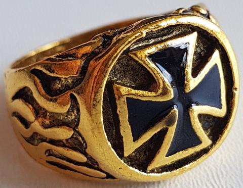 WW2 GERMAN NAZI WEHRMACHT OR WAFFEN SS GOLD RING WITH IRON CROSS