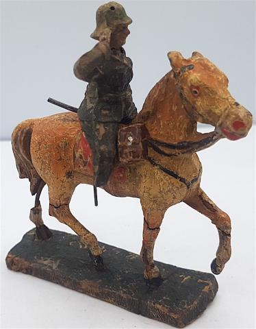 WW2 GERMANY NAZI WAR GERMANY TOY ELASTOLIN FIGURINE WEHRMACHT HEER KAVALERIE SOLDIER ON HORSE LINEOL SCHUCO 