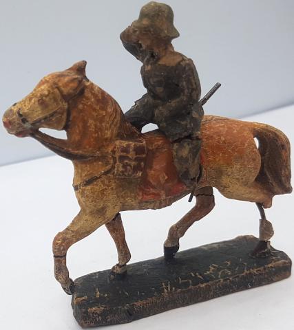 WW2 GERMANY NAZI WAR GERMANY TOY ELASTOLIN FIGURINE WEHRMACHT HEER KAVALERIE SOLDIER ON HORSE LINEOL SCHUCO 