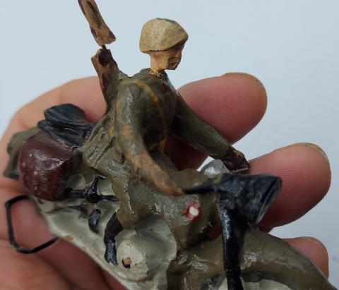1930s Elastolin Lineol Tippco large Wehrmacht Soldier on Motorcycle toy
