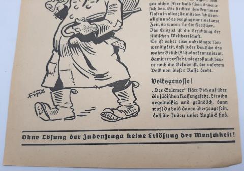 1930s German Nazi DER STURMER PROMO WALL POSTER ANTI JEWISH ANTISEMITIC JEW HOLOCAUST