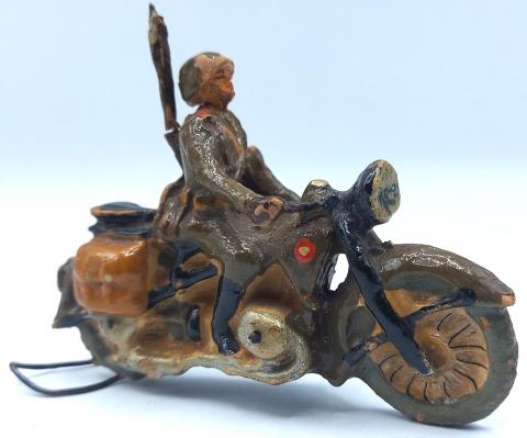1930s Germany WAR TOY Wehrmacht Nazi soldier on a motorcycle Elastolin, lineol, hausser