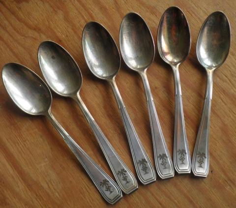 Afrika Korps nice set of 6 tea spoons silverware original case ak wehrmacht waffen ss