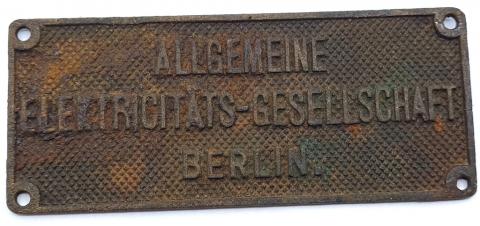 Allgemeine ss electricitats-gesellschaft berlin metal plate fabrik