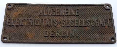 Allgemeine ss electricitats-gesellschaft berlin metal plate fabrik
