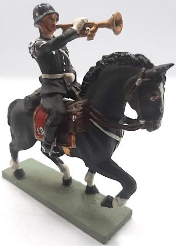ALLGEMEINE SS SOLDIER ON HORSE ELASTOLIN 1930s WAR TOY FIGURINE PARADE WAFFEN SS