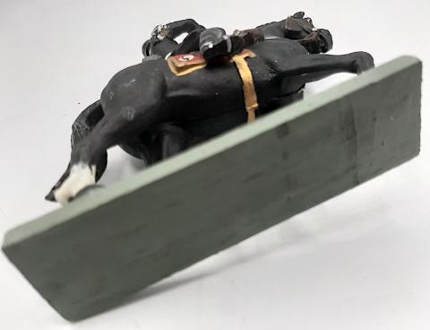 ALLGEMEINE SS SOLDIER ON HORSE ELASTOLIN 1930s WAR TOY FIGURINE PARADE WAFFEN SS