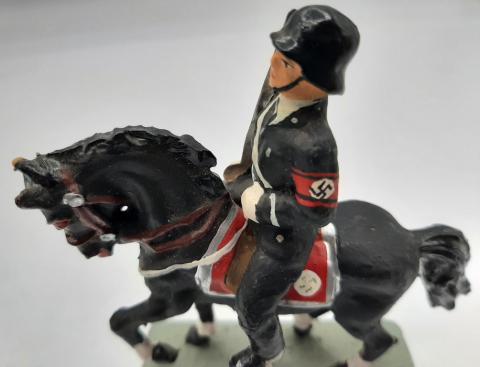 ALLGEMEINE SS SOLDIER ON HORSE ELASTOLIN 1930s WAR TOY FIGURINE PARADE WAFFEN SS