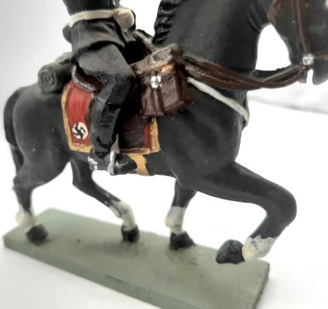 ALLGEMEINE SS SOLDIER ON HORSE ELASTOLIN 1930s WAR TOY FIGURINE PARADE WAFFEN SS