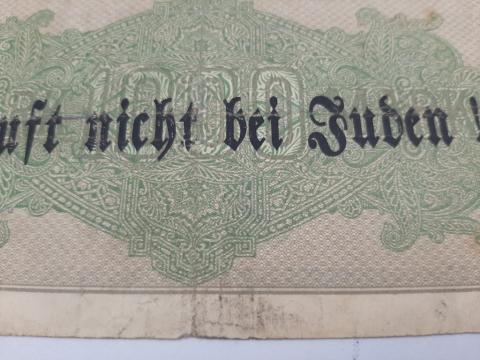 ANTISEMITIC PROPAGANDA REICH BANKNOTE JEW MONEY ANTI JEWISH raust nicht bei juden