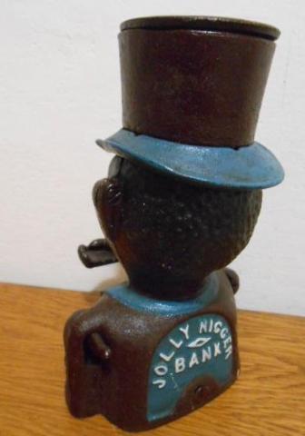 Cast Iron Jolly Negro Man Mechanical Bank John JE Stevens negger vintage toy coin BLACK MEMORABILIA RARE