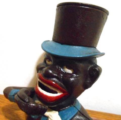 Cast Iron Jolly Negro Man Mechanical Bank John JE Stevens negger vintage toy coin BLACK MEMORABILIA RARE